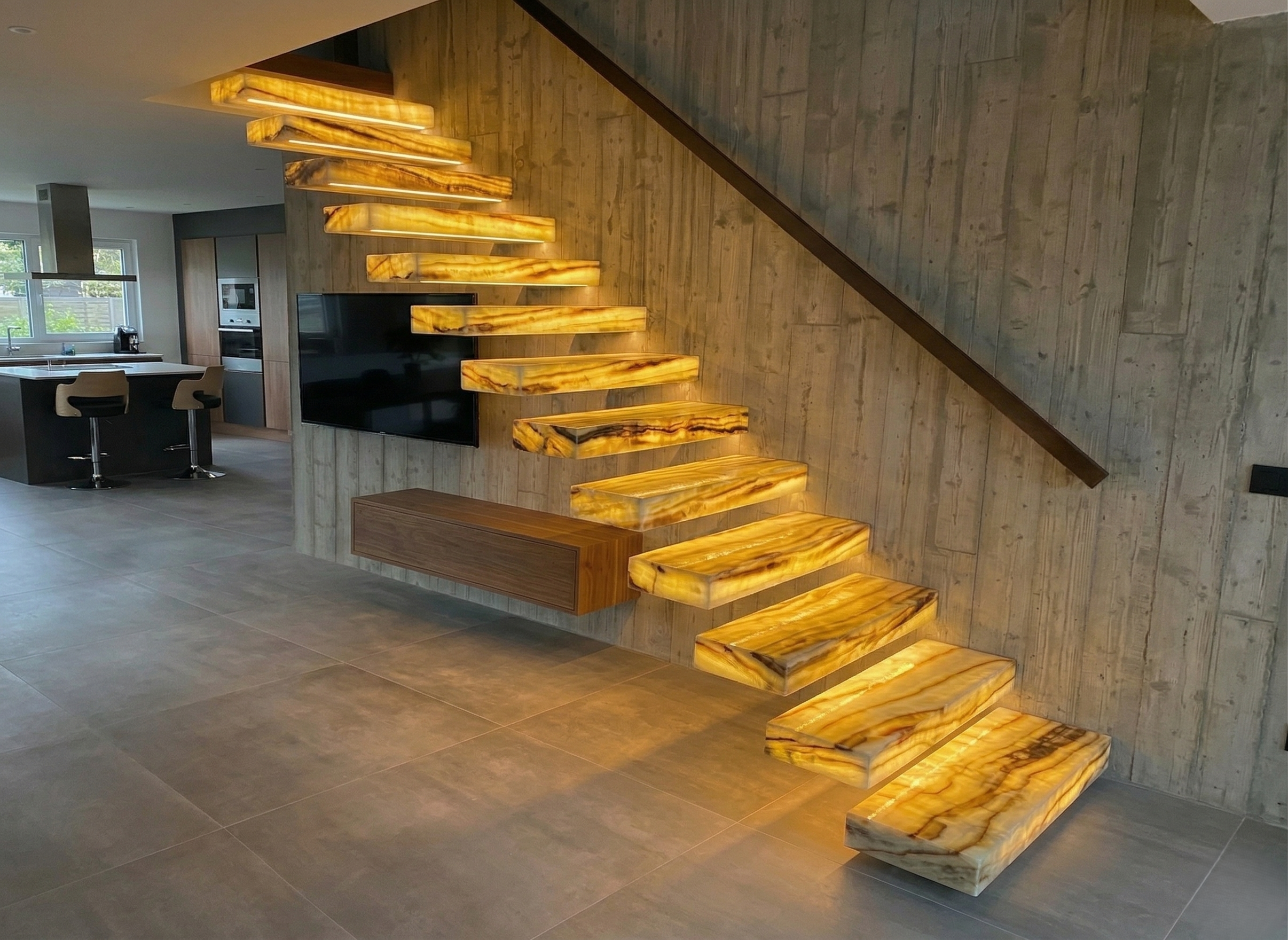 Escalier feuille de pierre aspect brut