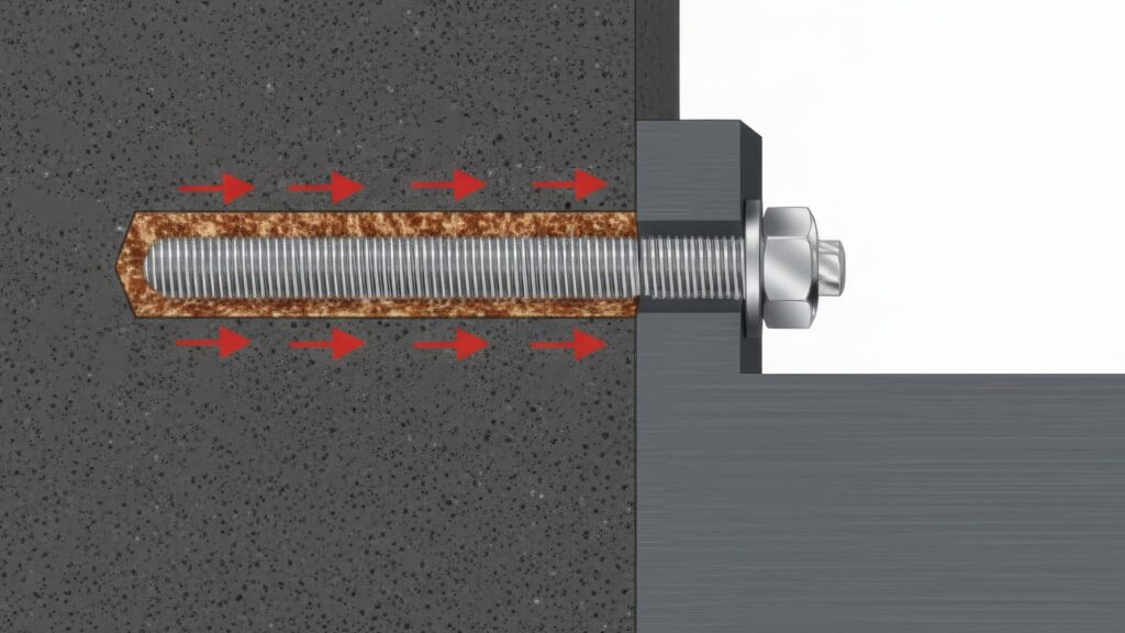Schéma de fixation de cheville chimique pour accroche de support d'escalier suspendu Monolith